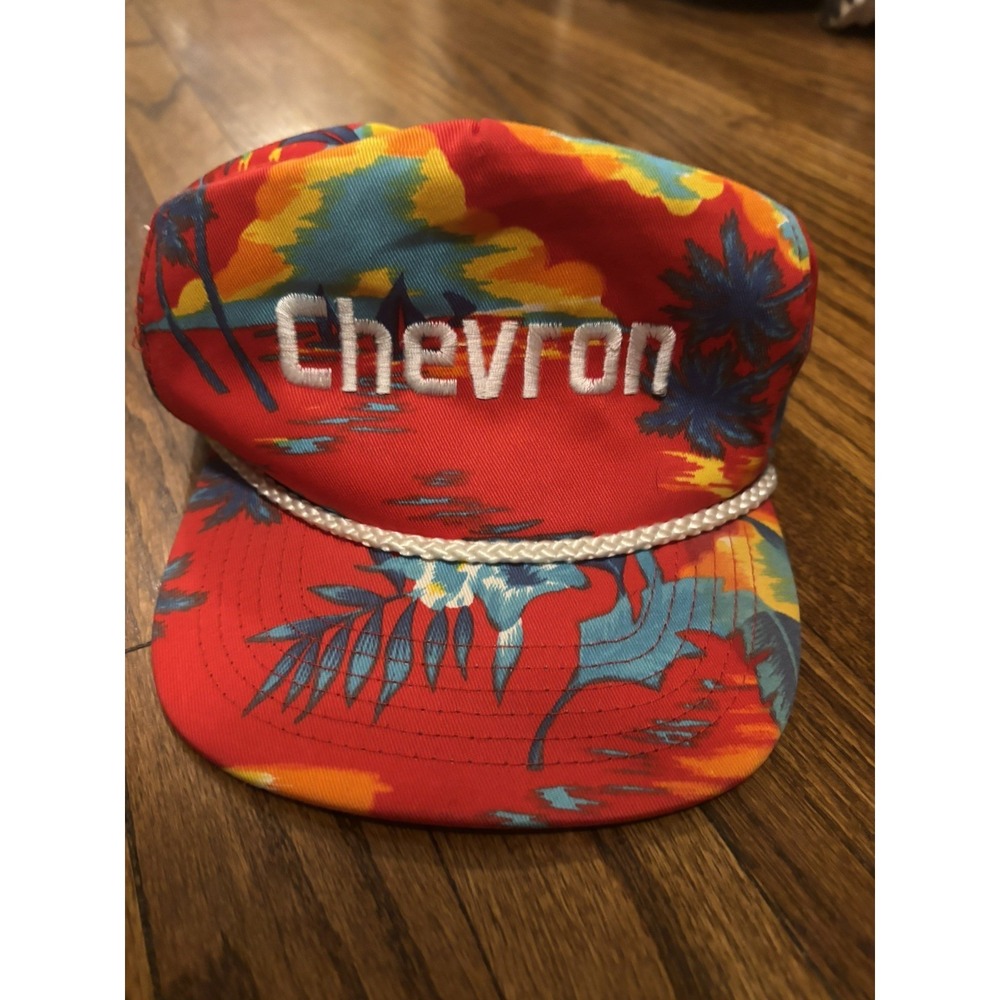 Vintage Chevron Embroidered Logo Snapback Trucker Hat Floral Cap Red